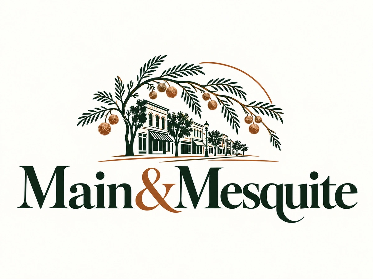 Main & Mesquite — heritage storefront and mesquite tree